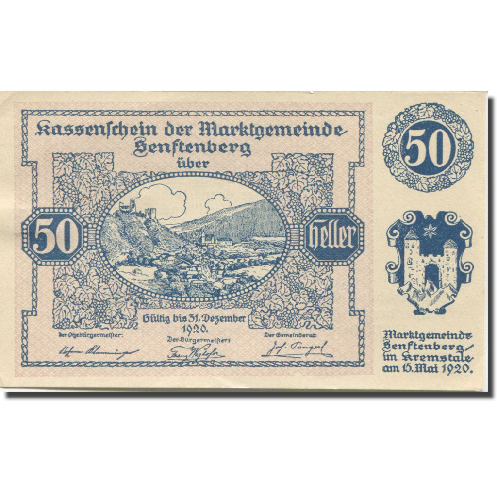 Banknote, Austria, Senftenberg, 50 Heller, paysage, 1920 UNC(63) Mehl:FS 993
