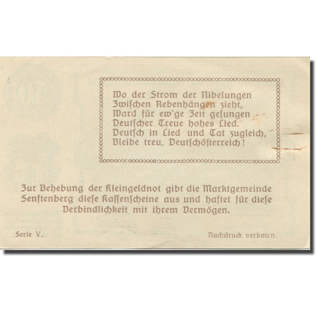 Banknote, Austria, Senftenberg, 50 Heller, paysage, 1920 UNC(63) Mehl:FS 993