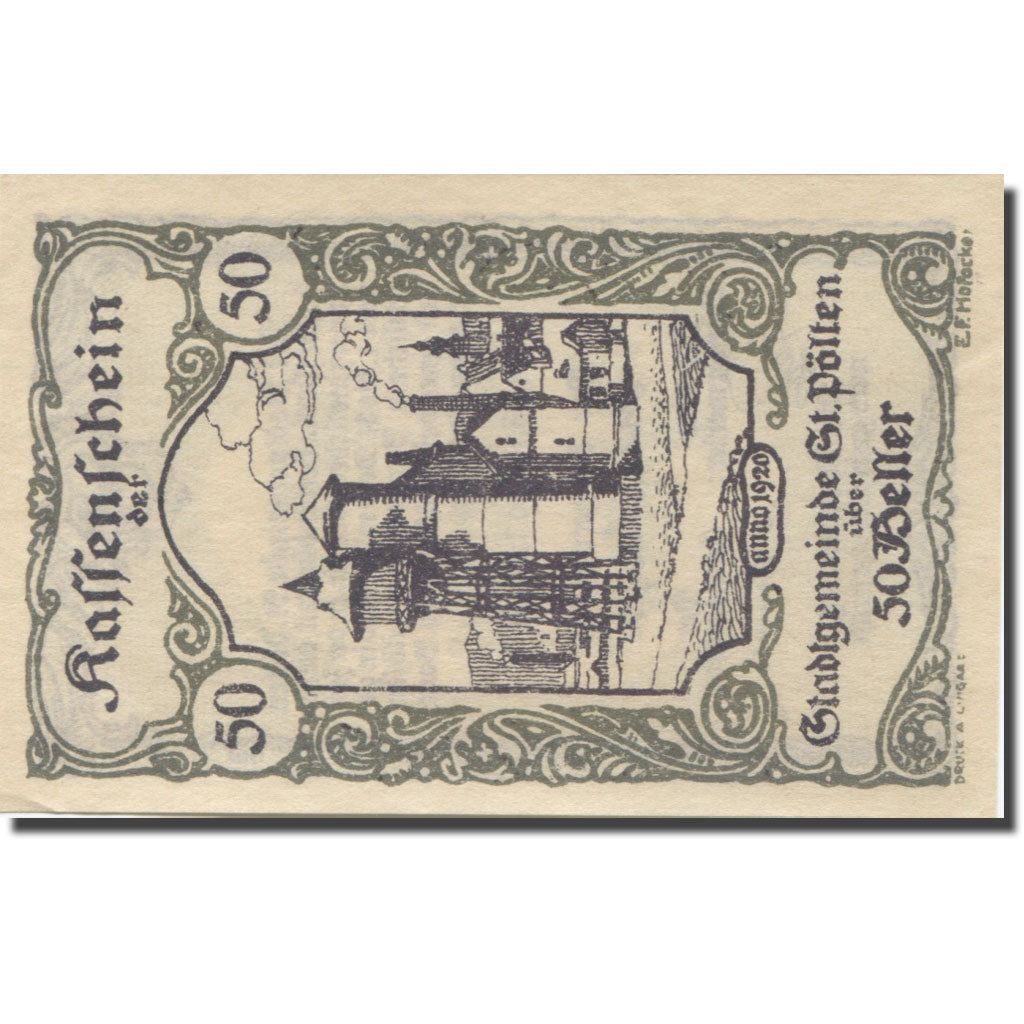 Banknote, Austria, St Pölten, 50 Heller, Usine, 1920 UNC(63) Mehl:FS 927III