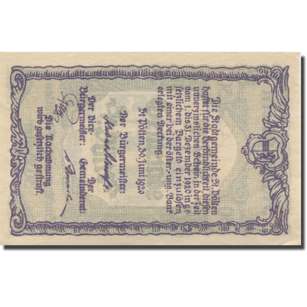 Banknote, Austria, St Pölten, 50 Heller, Usine, 1920 UNC(63) Mehl:FS 927III