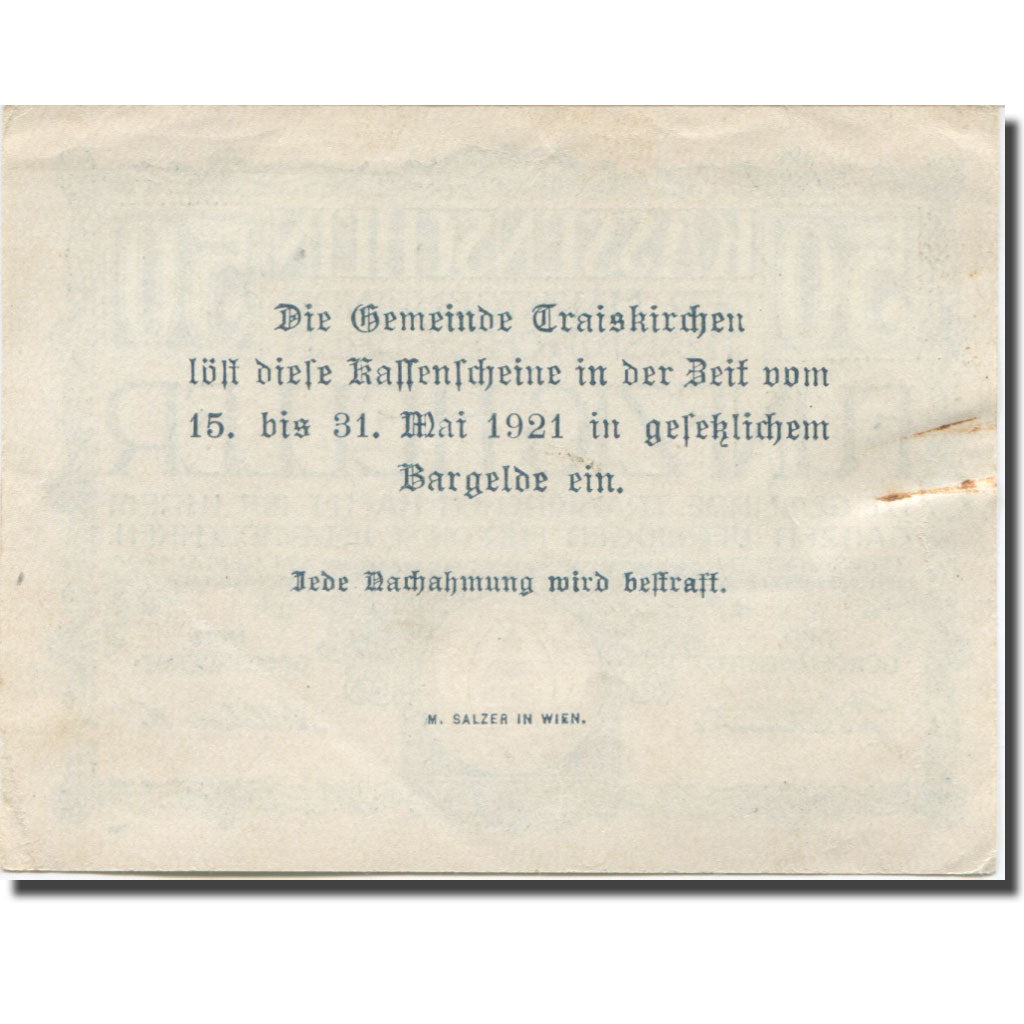 Banknote, Austria, Traiskirchen, 50 Heller, Blason, 1921 UNC(63) Mehl:FS 1077b