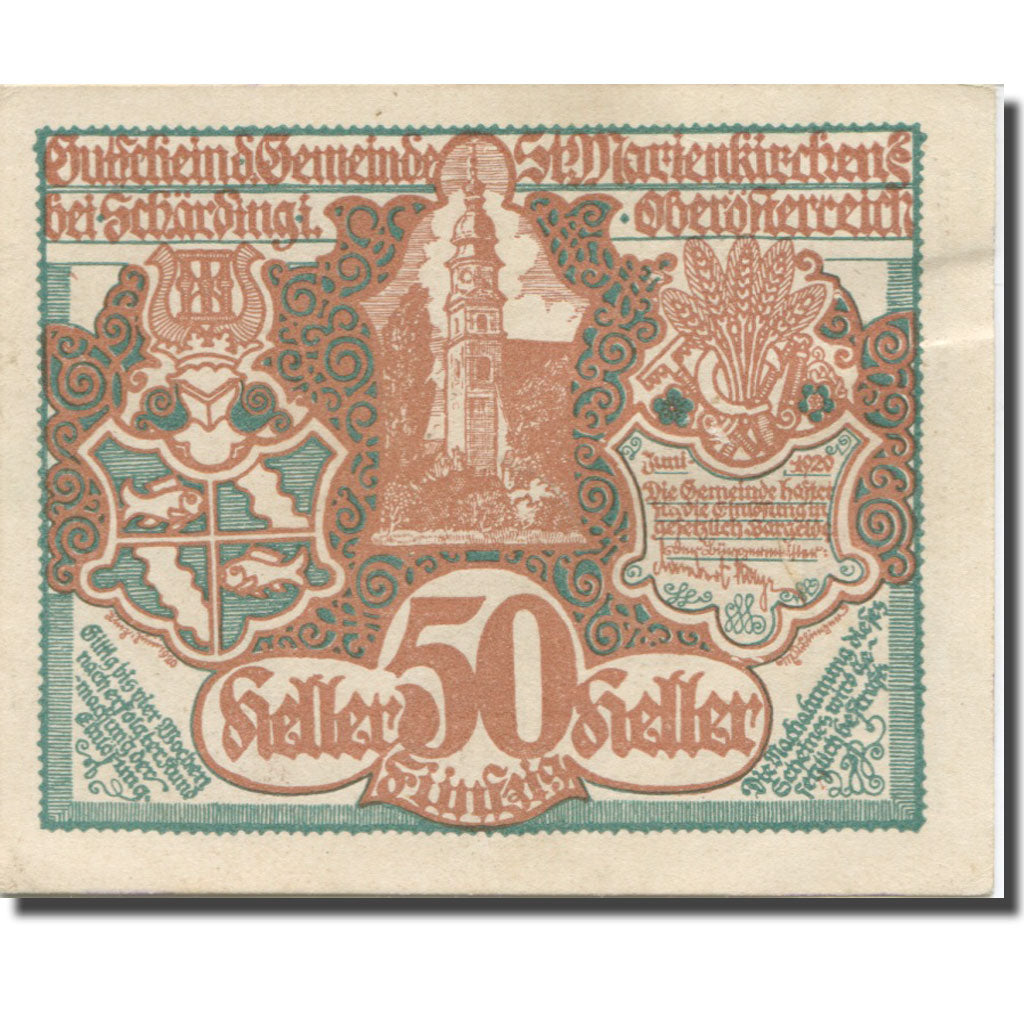 Banknote, Austria, Schärding, 50 Heller, Eglise, 1920, UNC(63), Mehl:FS 910