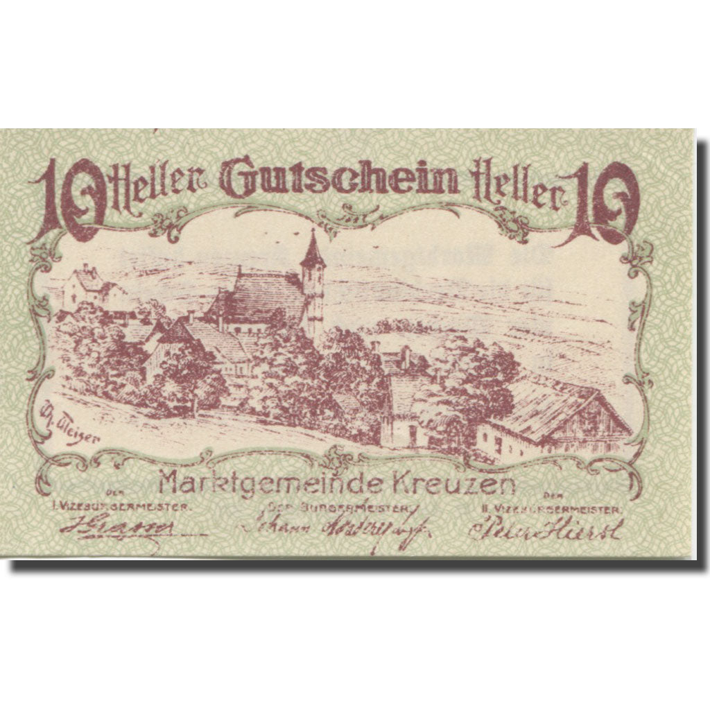 Banconote, Austria, Kreuzen, 10 Heller, village, 1920, FDS, Mehl:FS 479a