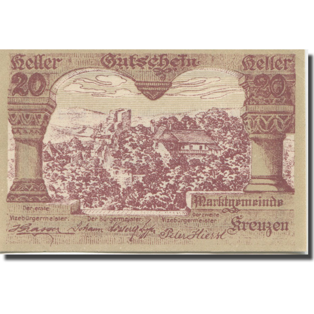 Banknote, Austria, Kreuzen, 20 Heller, ruine, 1920, UNC(65-70), Mehl:FS 479a