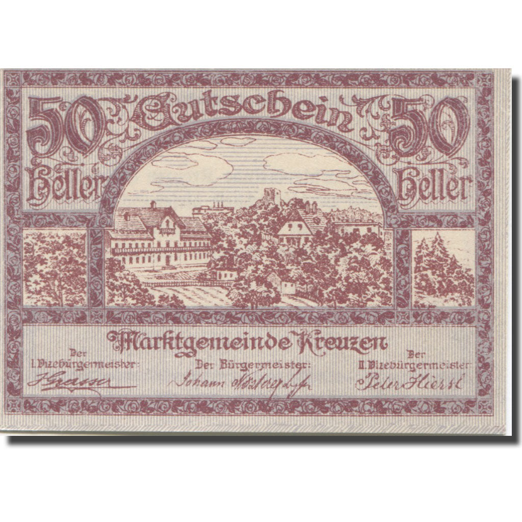 Banknote, Austria, Kreuzen, 50 Heller, village, 1920, UNC(63), Mehl:FS 479a