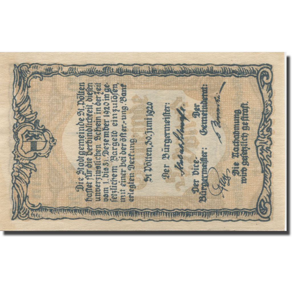 Banknote, Austria, St Pölten, 20 Heller, place, 1920 UNC(65-70) Mehl:FS 927III