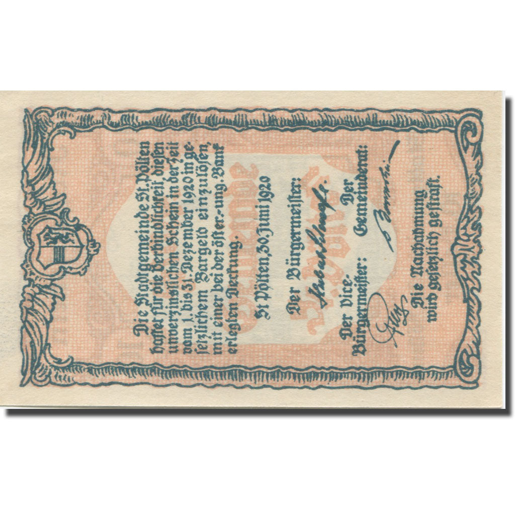 Banknote, Austria, St Pölten, 10 Heller, château, 1920 UNC(63) Mehl:FS 927III