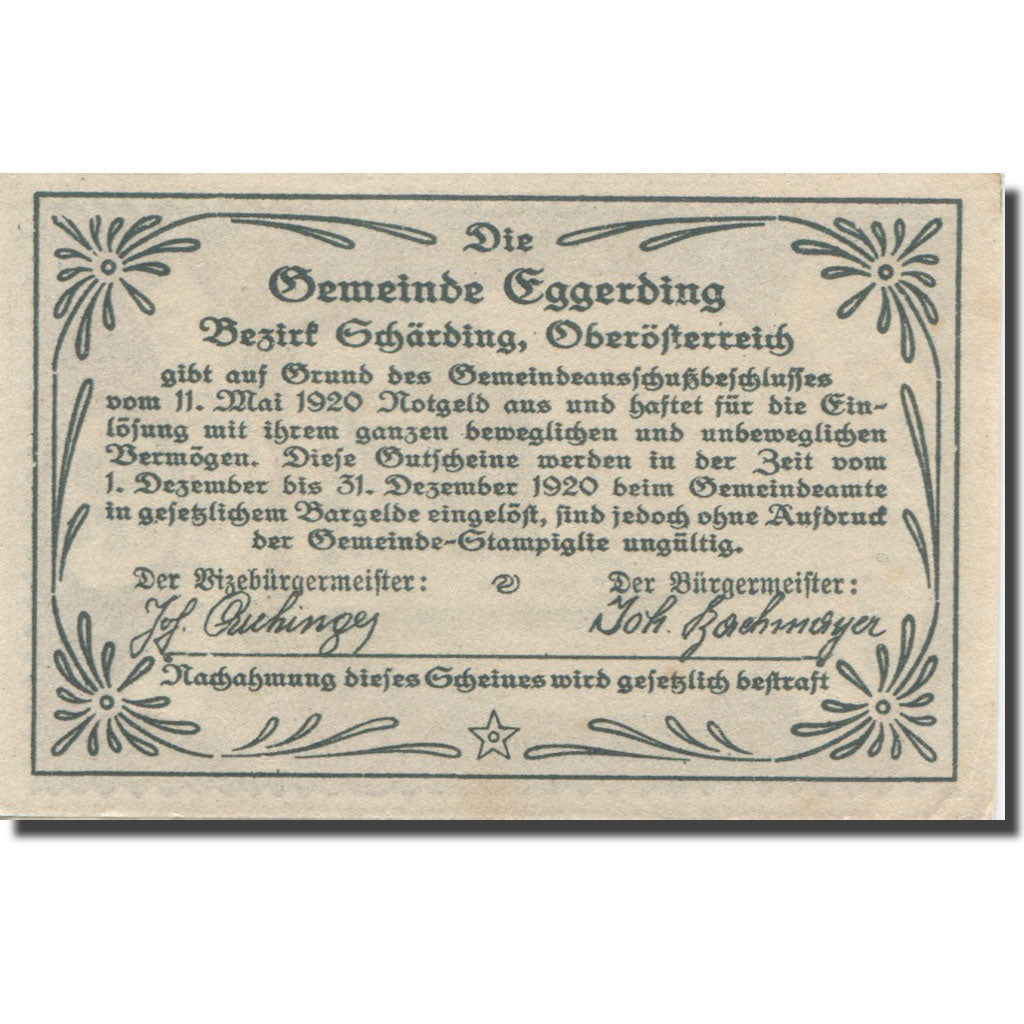 Banknote, Austria, Eggerding, 50 Heller, Eglise, 1920 UNC(63) Mehl:FS 166c