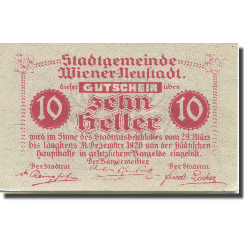 Banknote, Austria, Wien, 10 Heller, château 1920-12-31, UNC(63), Mehl:FS 1230b