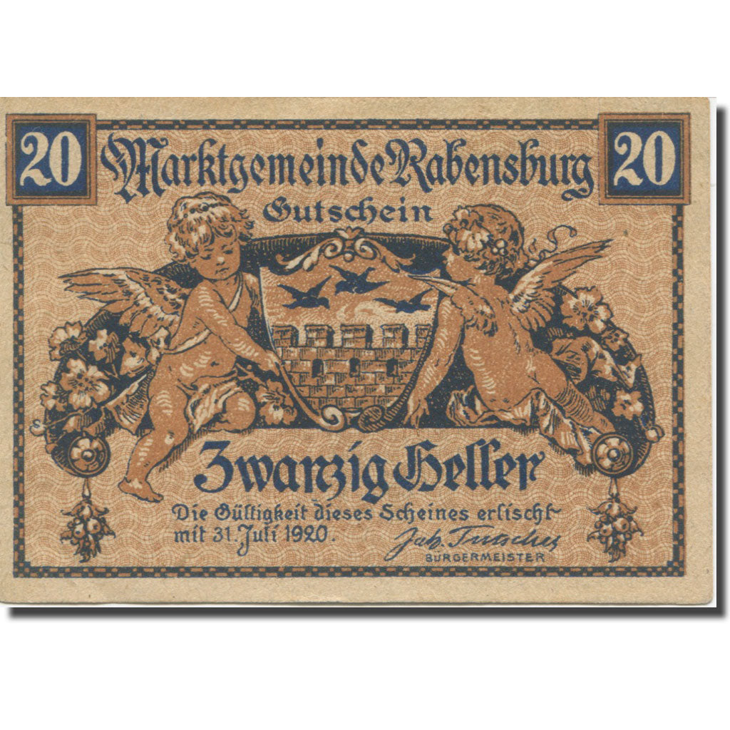 Banknote, Austria, Rabensburg, 20 Heller, Blason, 1920 AU(55-58) Mehl:FS 807a