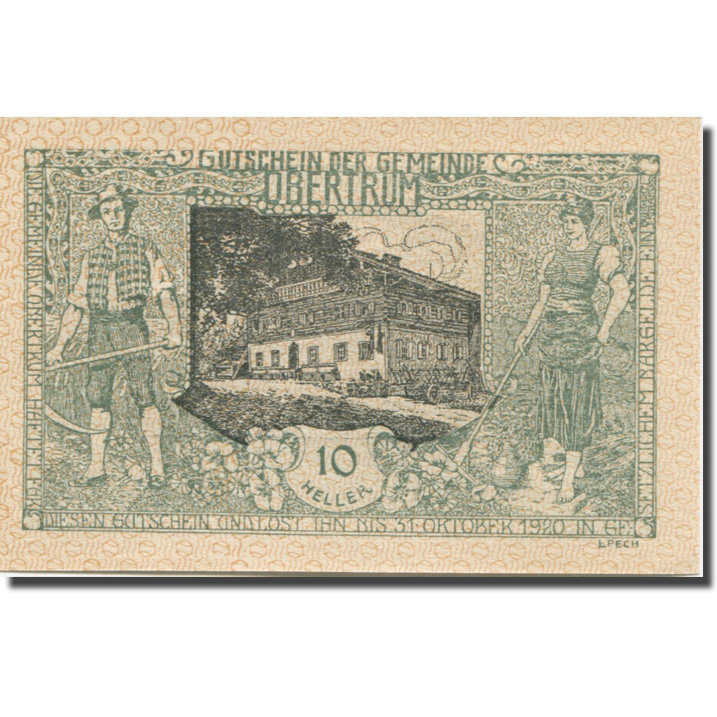 Banknote, Austria, Obertrum, 10 Heller, village, 1920 UNC(65-70) Mehl:FS 695a