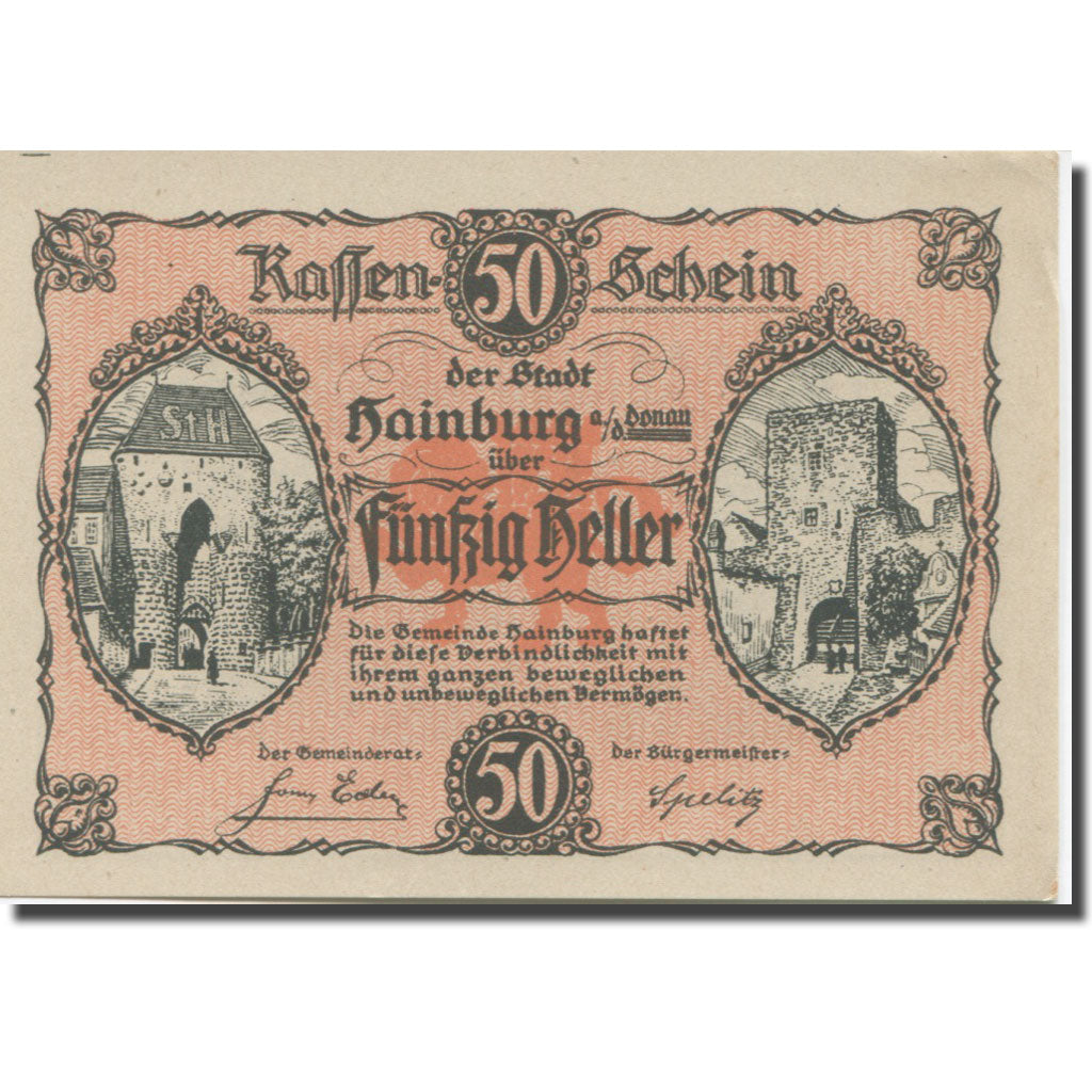 Banknote, Austria, Hainburg, 50 Heller, château, 1920 UNC(65-70) Mehl:FS 337a