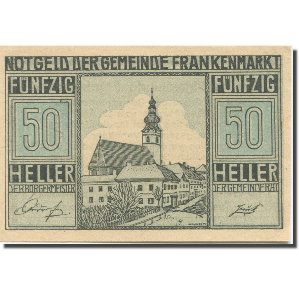 Banknote, Austria, Frankenmarkt, 50 Heller, Eglise, 1921 UNC(65-70) Mehl:FS 209a