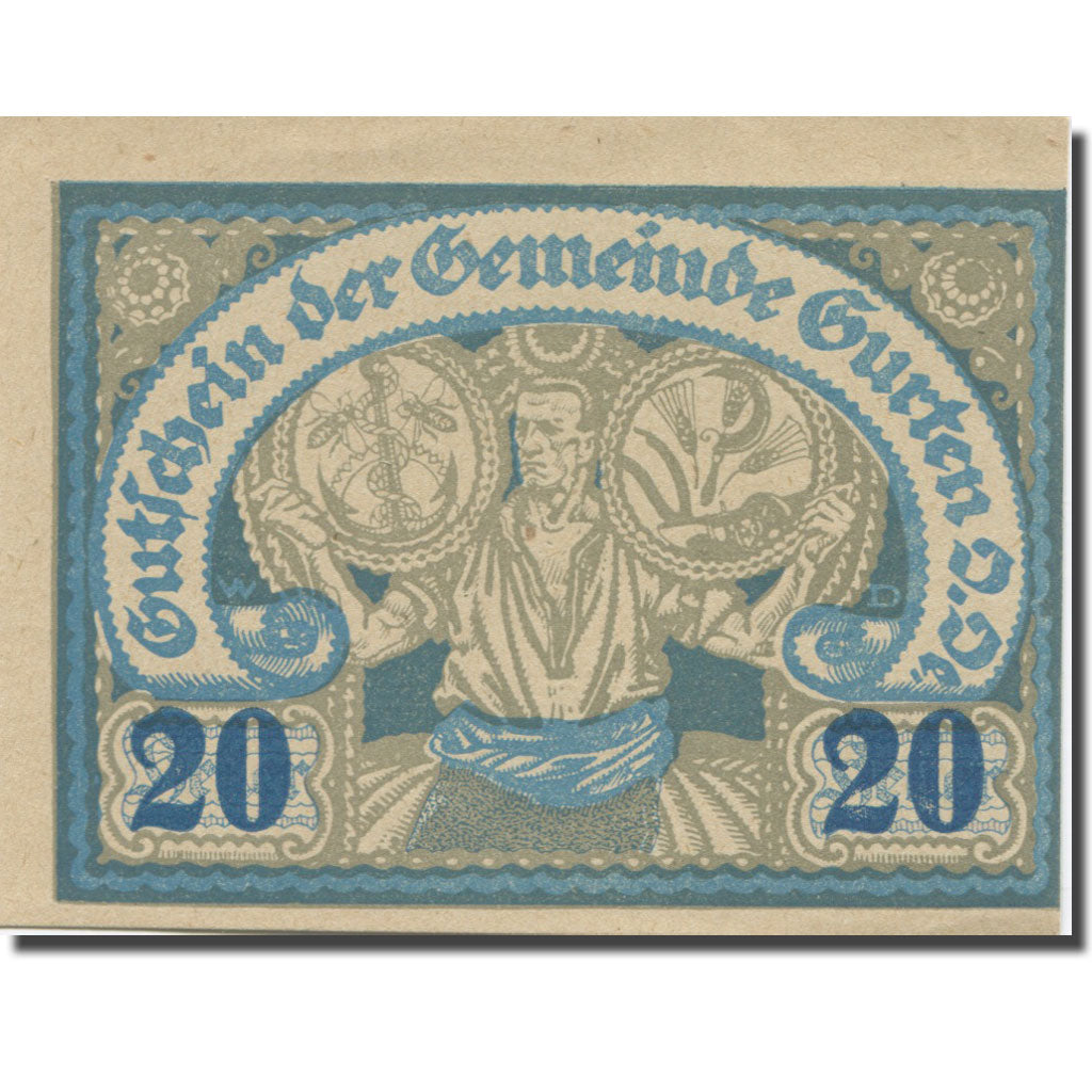 Banknote, Austria, Gurten, 20 Heller, personnage, 1920 UNC(65-70) Mehl:FS 312