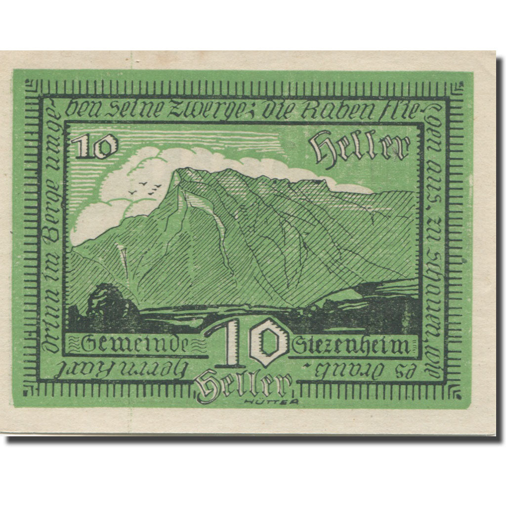 Banknote, Austria, Salzburg, 10 Heller, montagne, 1920 UNC(63) Mehl:FS 498