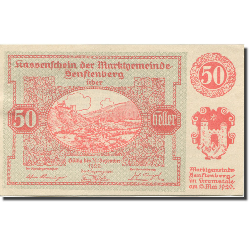 Banknote, Austria, Senftenberg, 50 Heller, paysage, 1920 UNC(63) Mehl:FS 993b