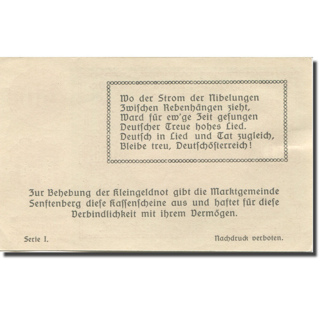 Banknote, Austria, Senftenberg, 50 Heller, paysage, 1920 UNC(63) Mehl:FS 993b
