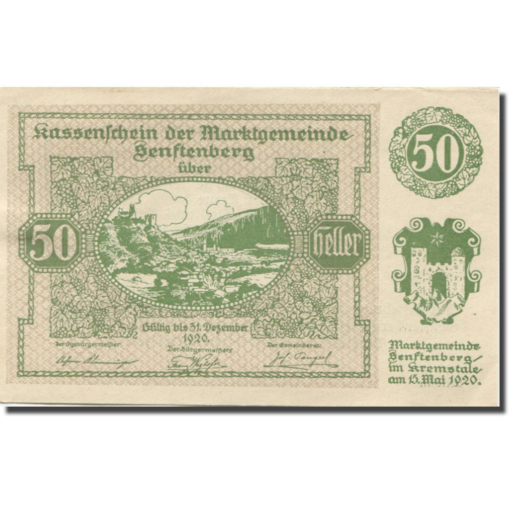 Banknote, Austria, Senftenberg, 50 Heller, château, 1920 UNC(63) Mehl:FS 993c