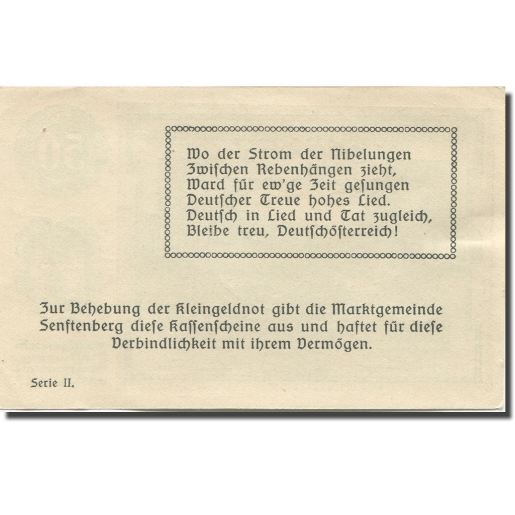 Banknote, Austria, Senftenberg, 50 Heller, château, 1920 UNC(63) Mehl:FS 993c