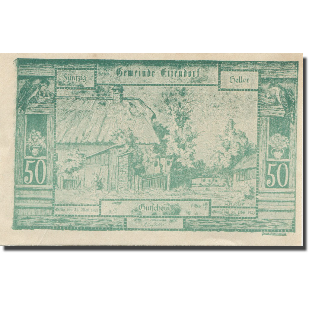 Banknote, Austria, Eizendorf, 50 Heller, village, 1921 UNC(63) Mehl:FS 170a