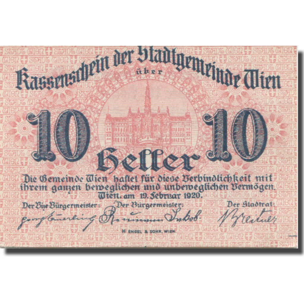 Banknote, Austria, Vienne, 10 Heller, château, 1920 UNC(63) Mehl:FS 1183II