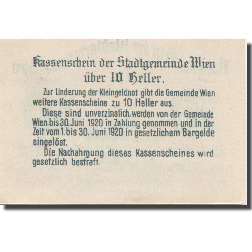 Banknote, Austria, Vienne, 10 Heller, château, 1920 UNC(63) Mehl:FS 1183II
