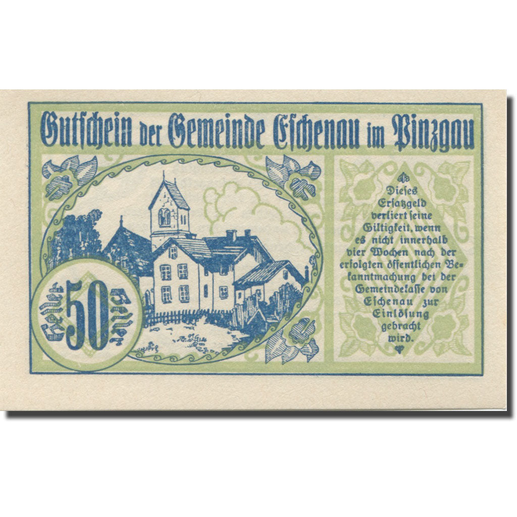 Banknote, Austria, Eschenau, 50 Heller, Maison, 1920, UNC(65-70), Mehl:FS 188a