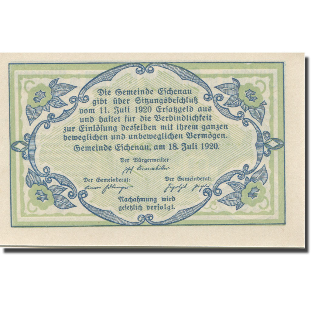 Banknote, Austria, Eschenau, 50 Heller, Maison, 1920, UNC(65-70), Mehl:FS 188a