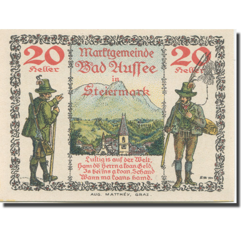 Banknote, Austria, Bad Aussee, 20 Heller, Blason, 1920 UNC(65-70) Mehl:FS 73