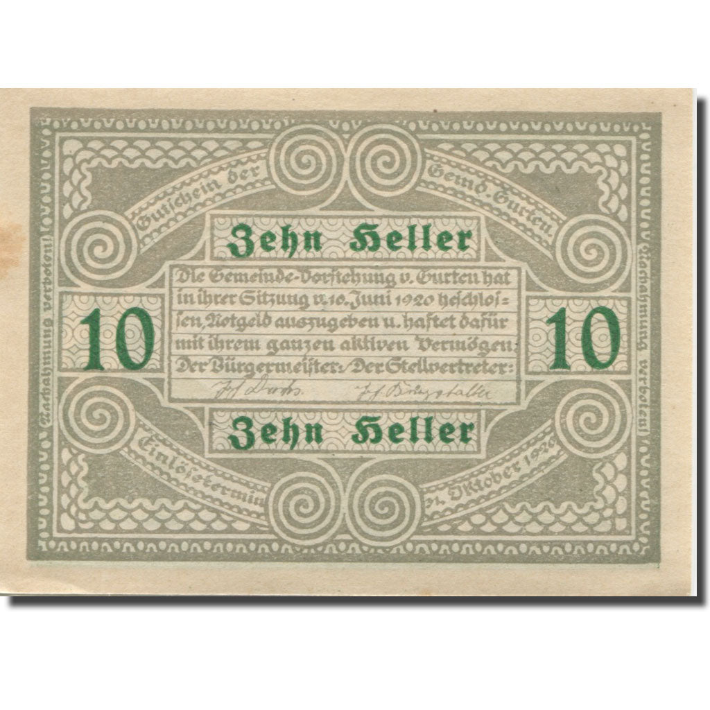 Banknote, Austria, Gurten, 10 Heller, personnage, 1920 UNC(63) Mehl:FS 312A