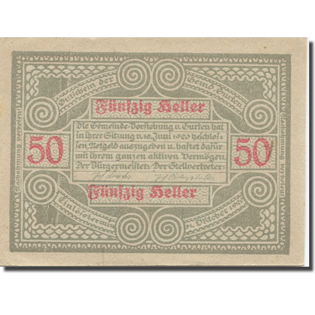 Banknote, Austria, Gurten, 50 Heller, personnage, 1920 UNC(63) Mehl:FS 312B