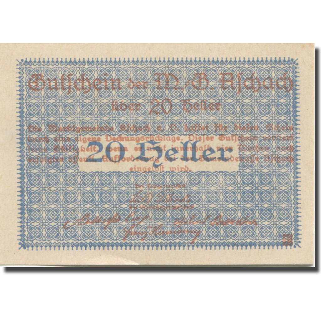 Banknote, Austria, Aschach, 20 Heller, Blason, UNC(63), Mehl:FS 53IIb2a