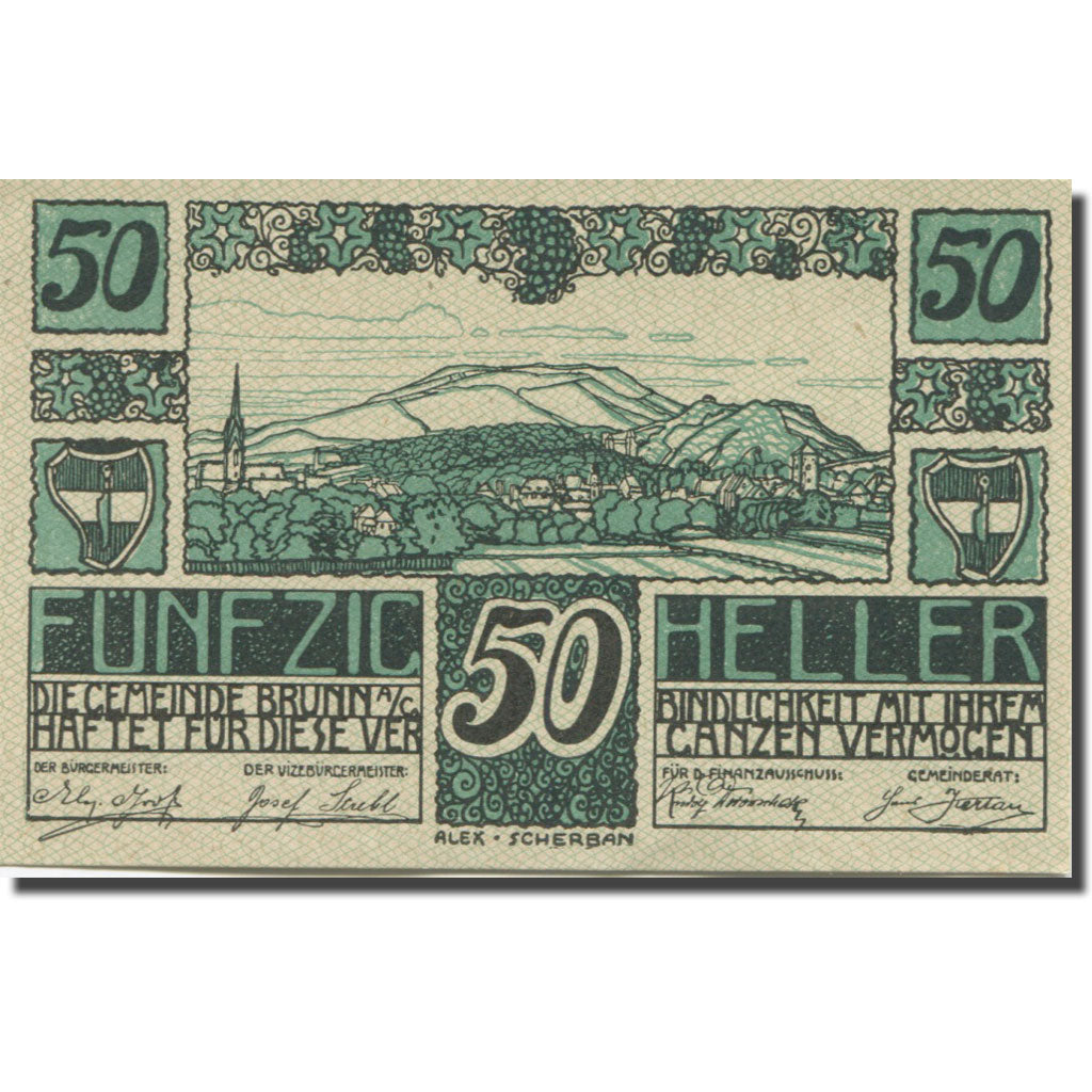 Banknote, Austria, Brunn, 50 Heller, montagne, 1920 UNC(63) Mehl:FS 109a