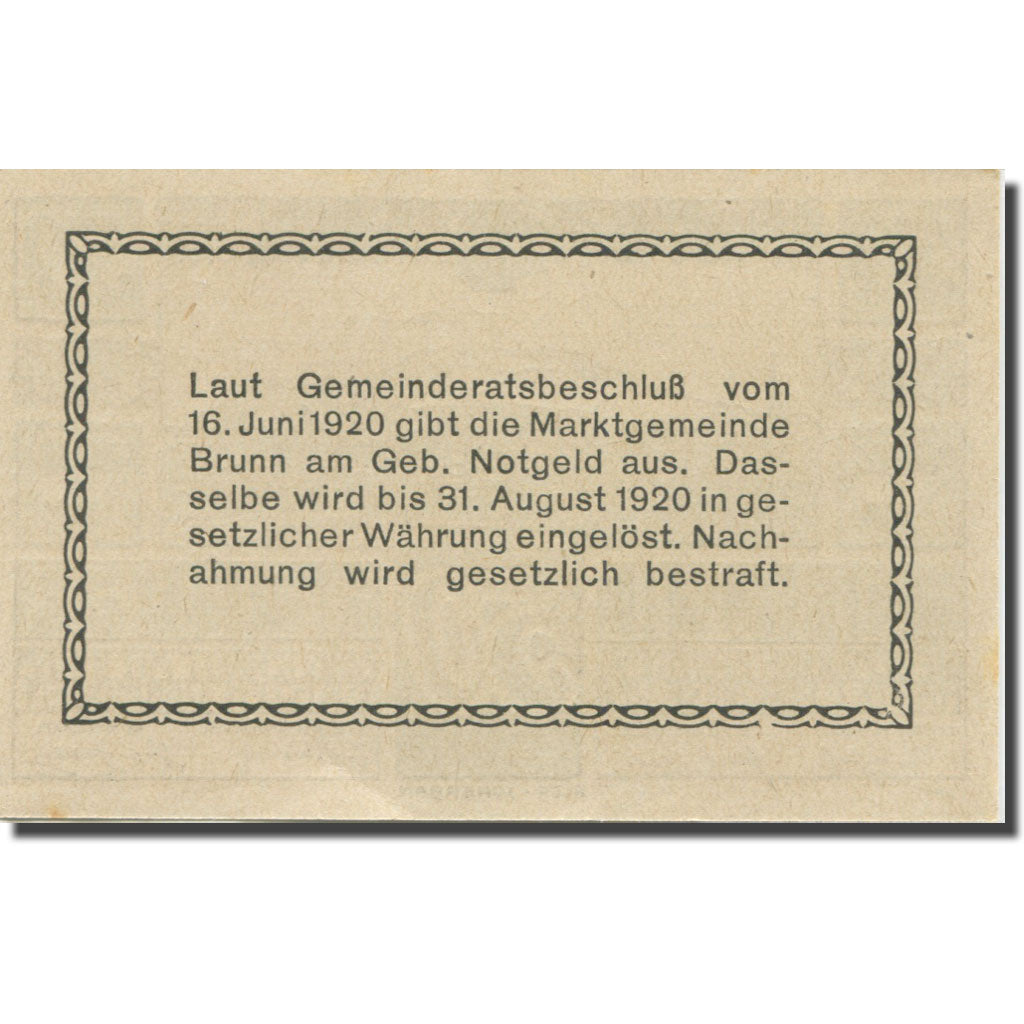 Banknote, Austria, Brunn, 50 Heller, montagne, 1920 UNC(63) Mehl:FS 109a