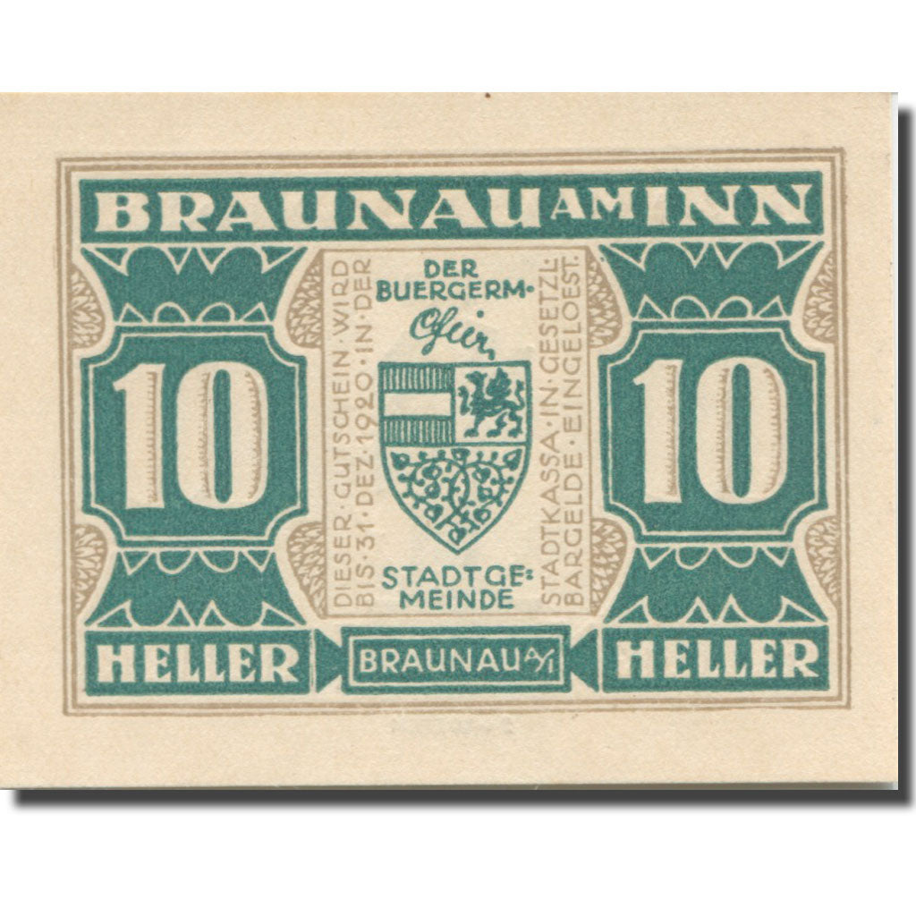 Banknote, Austria, Braunau, 10 Heller, Blason, 1920 UNC(65-70) Mehl:FS 101