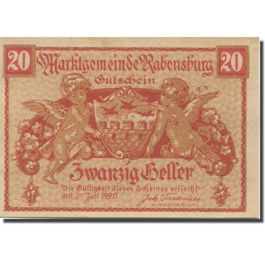 Banknote, Austria, Rabensburg, 20 Heller, Blason, 1920 UNC(63) Mehl:FS 807e