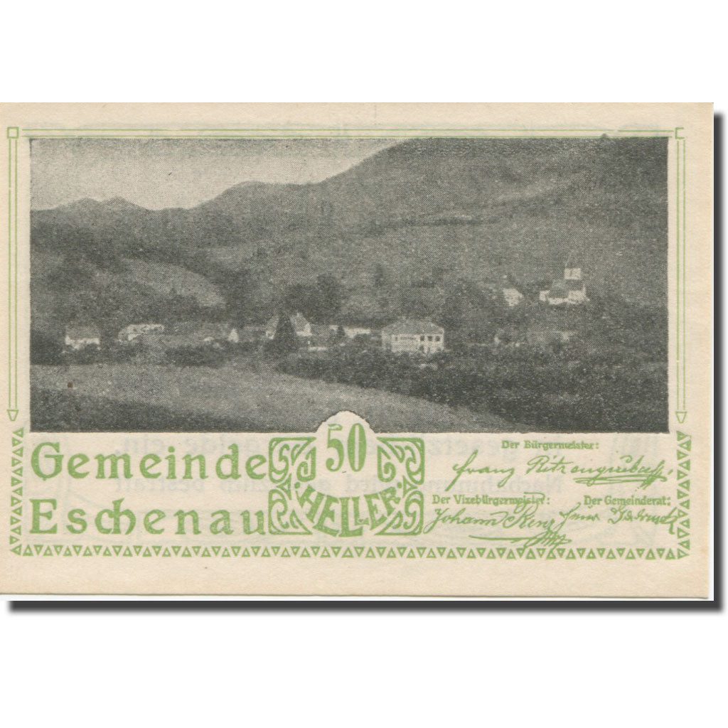Banknote, Austria, Eschenau, 50 Heller, paysage, 1920 UNC(65-70) Mehl:FS 186c