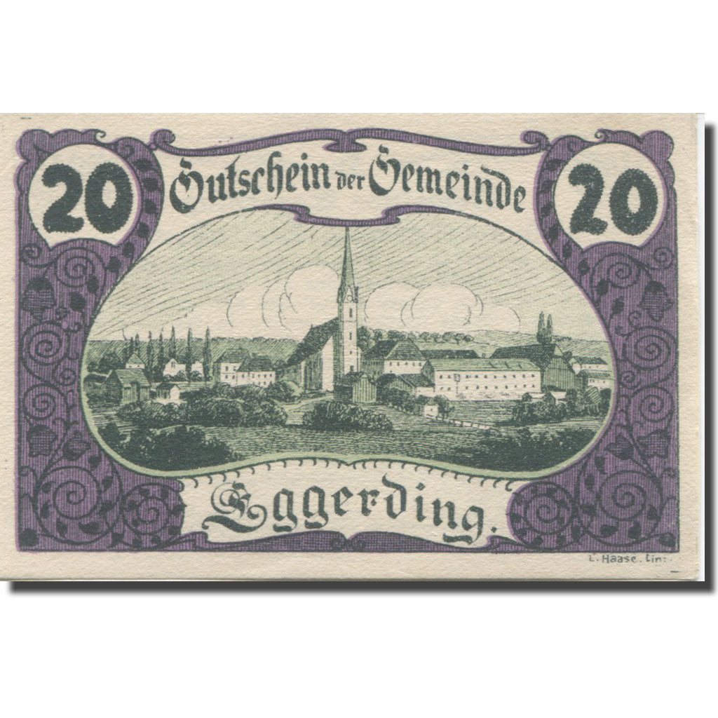 Billet, Autriche, Eggerding, 20 Heller, Eglise1920-12-31, SPL, Mehl:FS 166c