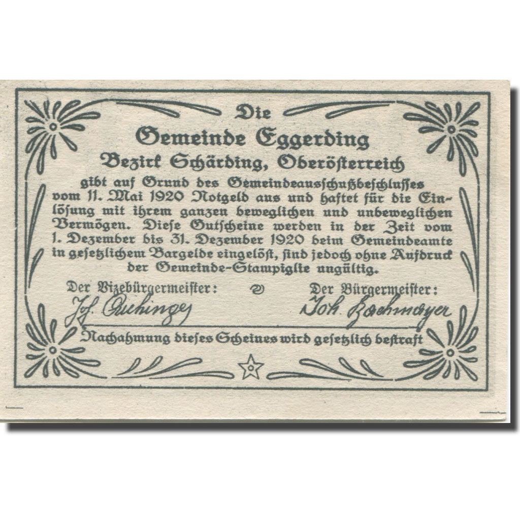 Banknot, Austria, Eggerding, 20 Heller, Eglise 1920-12-31, UNC(63) Mehl:FS 166a
