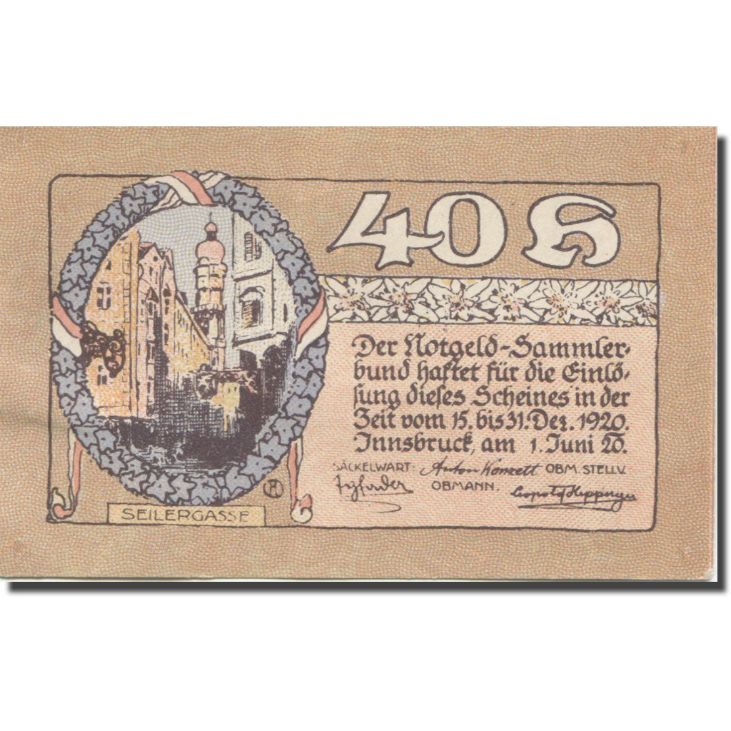 Banknote, Austria, Innsbruck, 40 Heller, rue 1920-12-31, UNC(63), Mehl:FS 412Ia