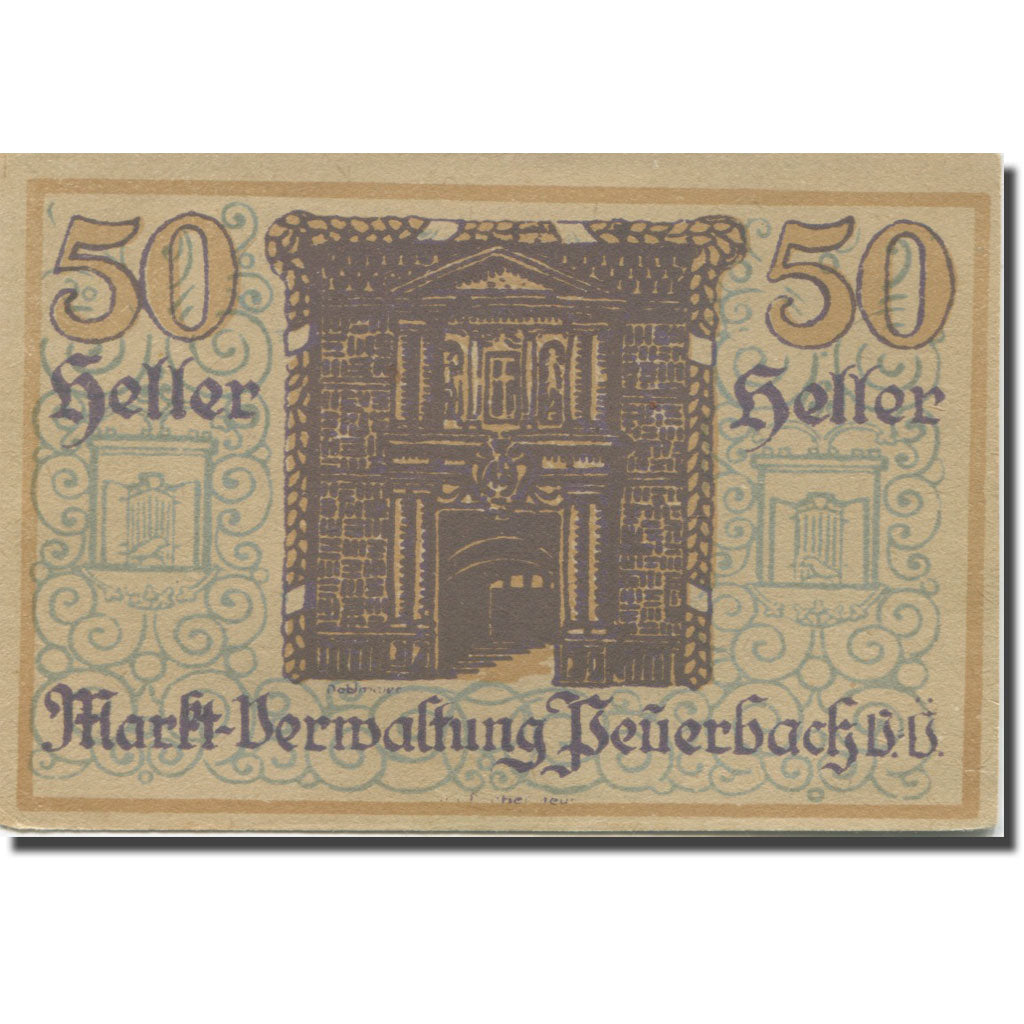 Banknote, Austria, Peuerbach, 50 Heller, Monument, 1920 UNC(63) Mehl:FS 742Ia