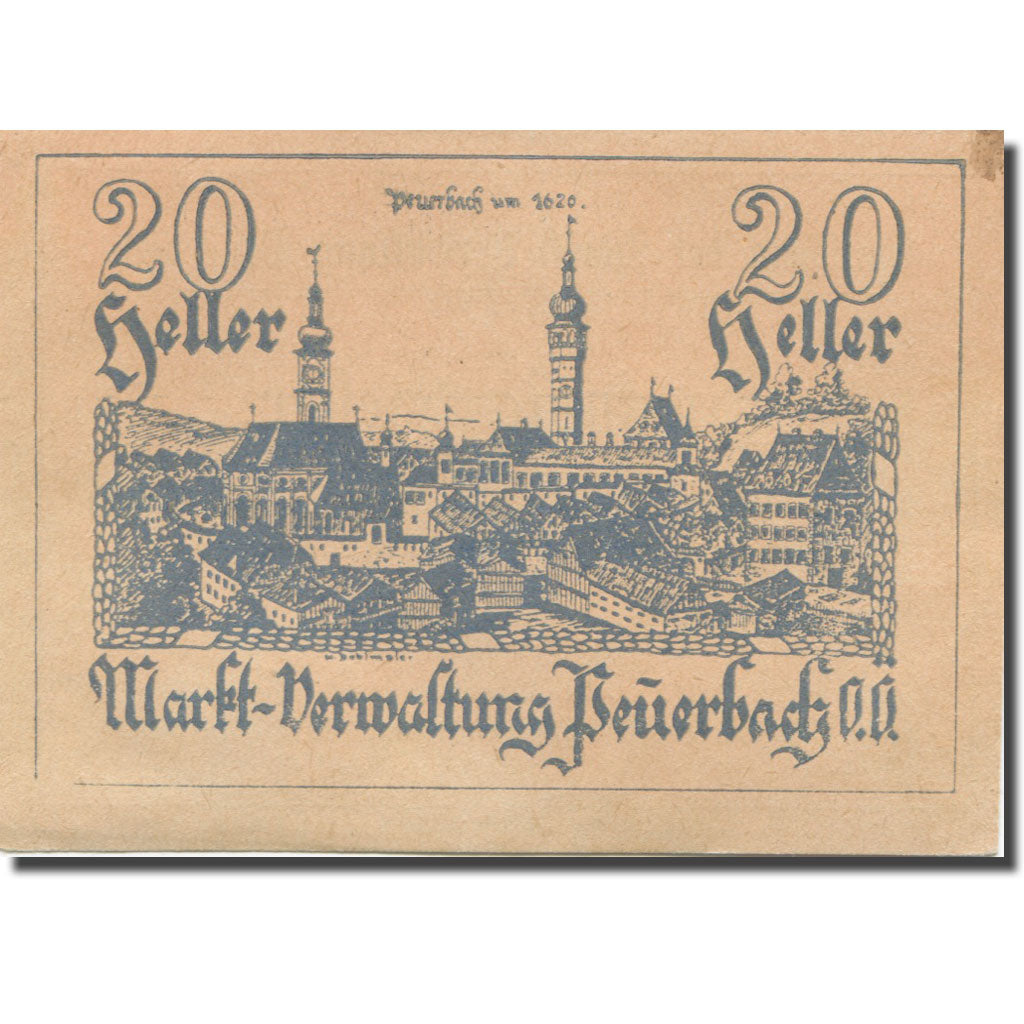 Banknote, Austria, Peuerbach, 20 Heller, village, 1920 UNC(63) Mehl:FS 742I