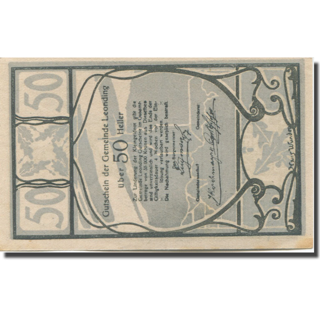Banconote, Austria, Leonding, 50 Heller, statue, SPL, Mehl:FS 513a