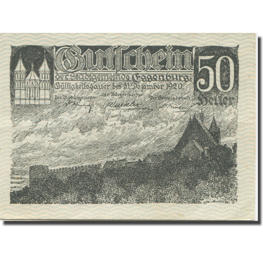 Banknote, Austria, Eggenburg, 50 Heller, château, 1920 UNC(63) Mehl:FS162a