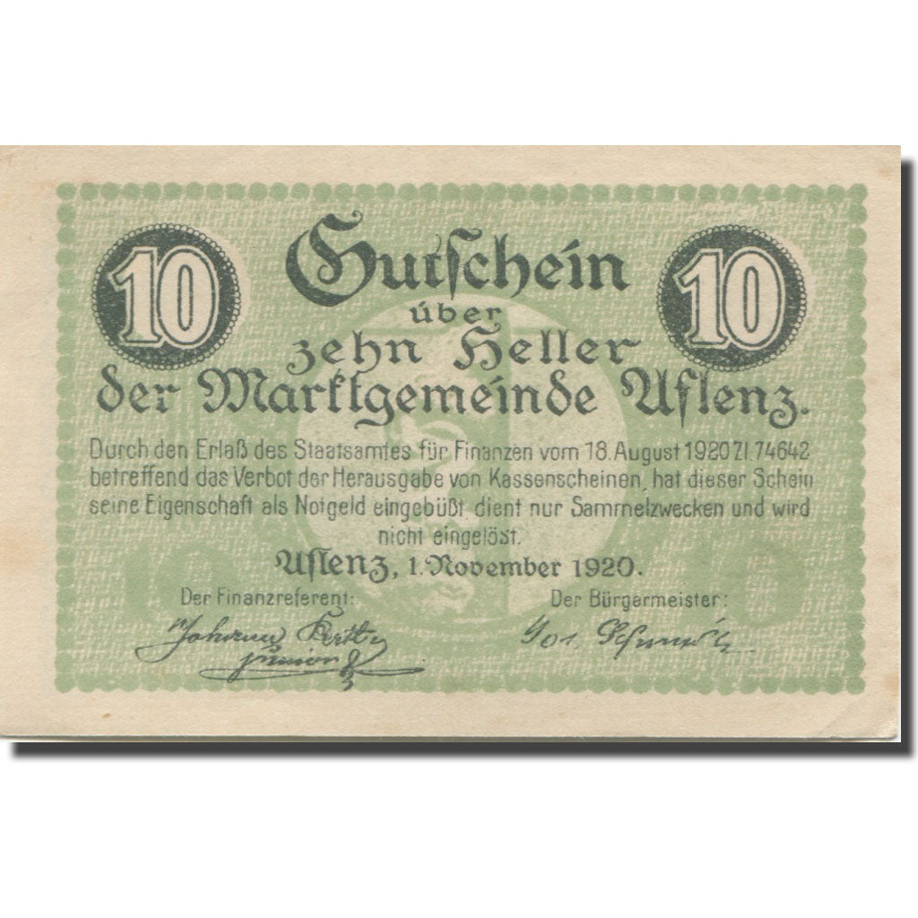Banknote, Austria, Lenz, 10 Heller, Eglise1920-11-01, UNC(63), Mehl:FS 7a