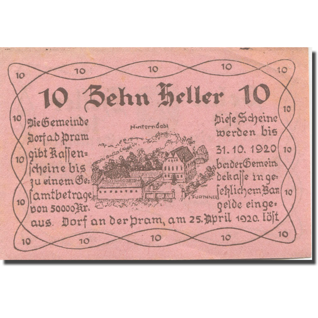 Banknote, Austria, Pram, 10 Heller, ferme 1920-10-31, UNC(63), Mehl:FS 129Ia