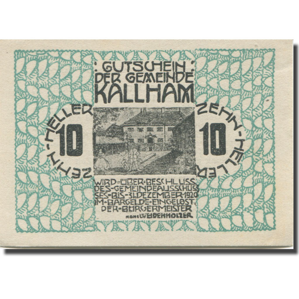Banknote, Austria, Kallham, 10 Heller, Maison, 1920, UNC(63) Mehl:FS 422a