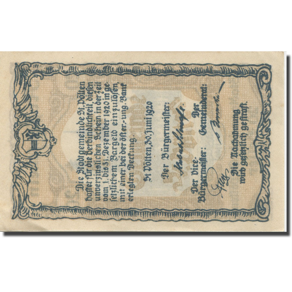 Banknote, Austria, St Pölten, 20 Heller, place, 1920 UNC(63) Mehl:FS 927III