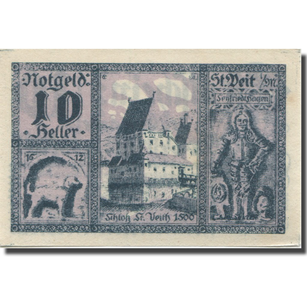 Banknote, Austria, St Veit, 10 Heller, château, 1920 UNC(63) Mehl:FS 944a