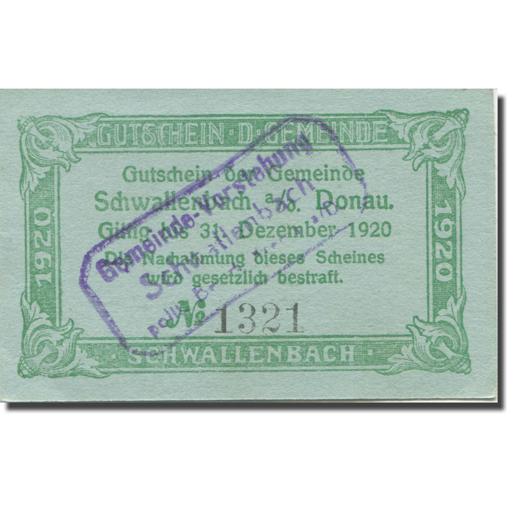 Banknote, Austria, Schwallenbach, 20 Heller, Fleur, 1920 UNC(63) Mehl:FS 1122